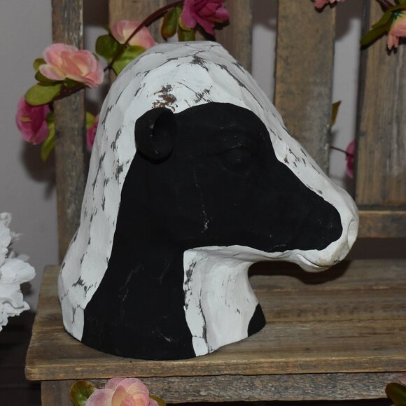 Shabby Chic Distressed Wood Dairy Cow Head Country Farmhouse Home Decor - Picture 4 of 12